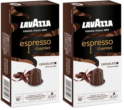Lavazza, Espresso Gourmet Chocolate, 10 Cápsulas de Aluminio Compatibles con Máquinas Nespresso* Original, con Aroma Natural de Chocolate, Arábica y Robusta, Intensidad 10/13, Tostado Medio