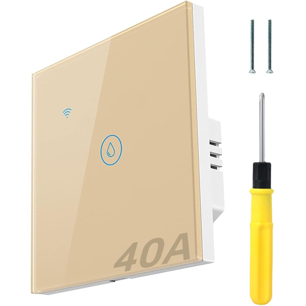 Acmerota Interruptor temporizador inteligente para calentador de inmersión, dorado, 40 A, WiFi, interruptor táctil de pared inteligente para caldera, compatible con Alexa y Google Home