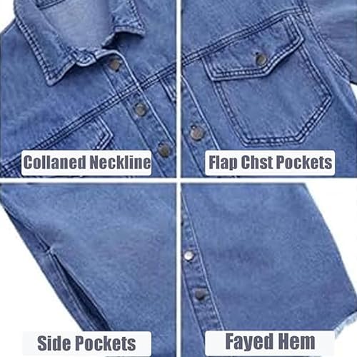Expectatioin Jacket, Women's Casual Denim Button down Distressed Jacket, Oversized Jean Jacket for Women2