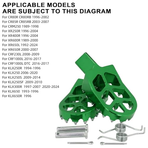 Image of JFG RACING Dirt Bike Foot Pegs for KLX300R /KLR650 /KLX250 /XR650L /CR80R | CNC motorcycle rest footpegs,for KLX300R 97-07 20-24 /KLR650 87-07 /KLX250 06-20 /XR650L 92-24 /CR80R CR80RB CR85R CR85RB,green