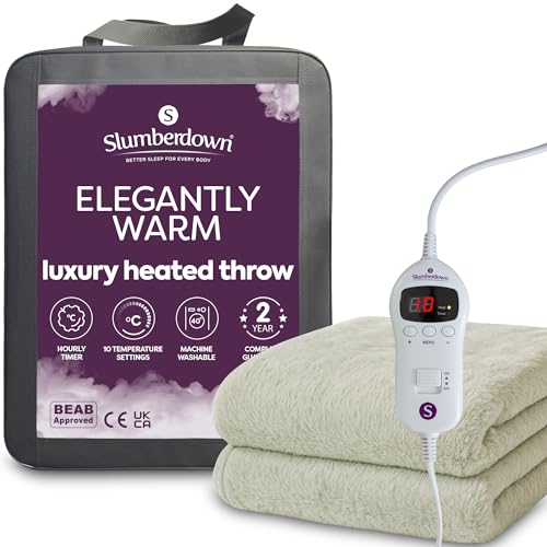 Slumberdown Warm Heated Throw Blanket (130x160cm) - Luxury Fleece Electric Blanket with 10-Heat Settings & Timer | Energy Efficient (3p/hr) 2-Year Guarantee Washable Pistachio