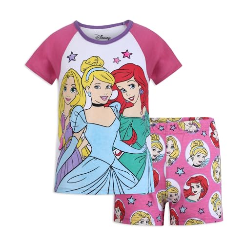 Disney Princess 2 Pack Short Sleeves Tee and Shorts Set for Girls, Kid s Outfit Bundle, Size 6 Pink