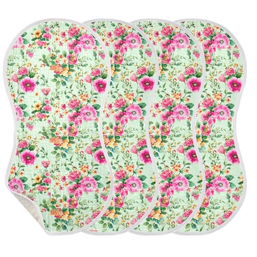 xigua Watercolor Flowers Muslin Baby Burp Cloths Set of 4, Super Soft & Absorbent Burping Rags, Cotton Burp Clothes Shower Gift for Newborn, Baby Girls and Boys3