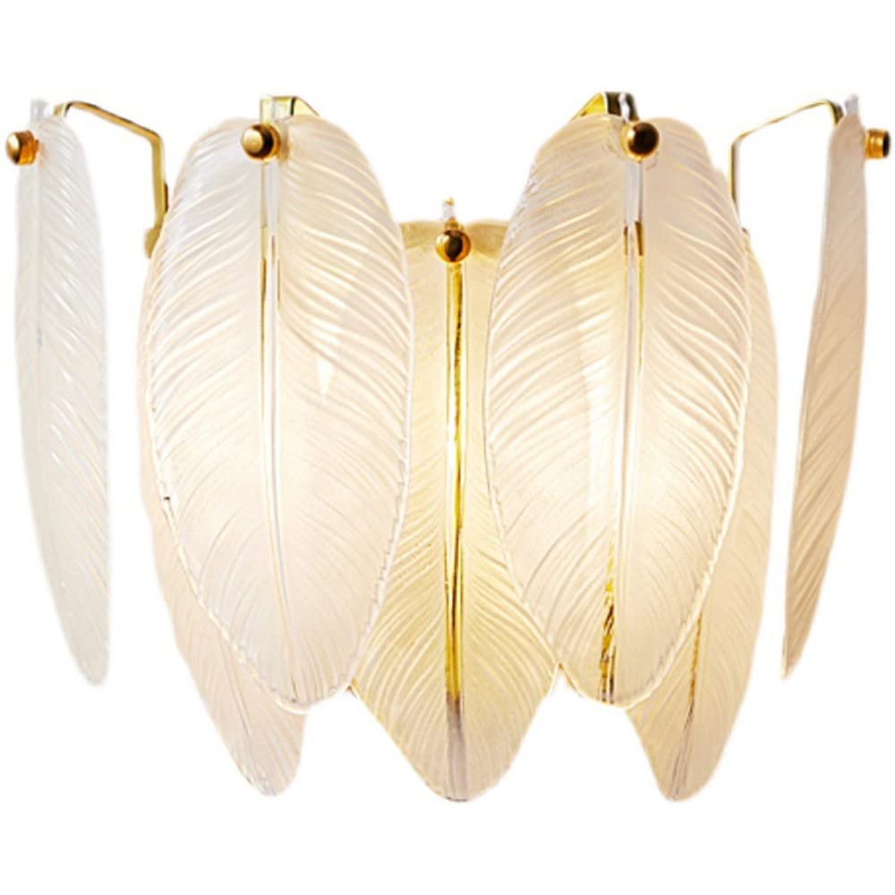 SXECAEPS Postmodern Wall Light Gold Metal Sconce Glass Lamp Shade in Feather Shape, Creative Home Decor Lighting Fixture E14 Lamps for Living Room Bedroom Hallway Stairs