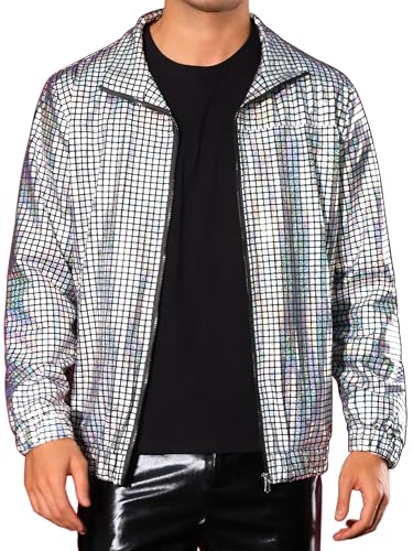 Lars Amadeus Metallic Jacket for Men's Long Sleeve Stand Collar Party Disco Shiny Holographic Jackets