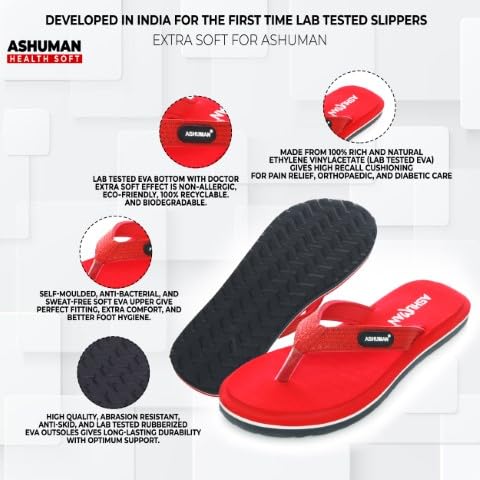 Ashuman Sleeper Sandals | EVA & Rubber Sole | Pain Relief, Orthopedic Support | Anti-Bacterial, Eco-Friendly | Perfect for Daily Use & Foot Care (Red, UK Footwear Size System, Adult, Women, Numeric, Medium, 5) 3