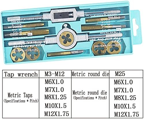 12/20 Pcs Titanium Plated Tap and Die Set for Male Thread, Metric Self-Tapping Screw with Wrench, MINGPING - Durable Silver Tools for DIY Enthusiasts