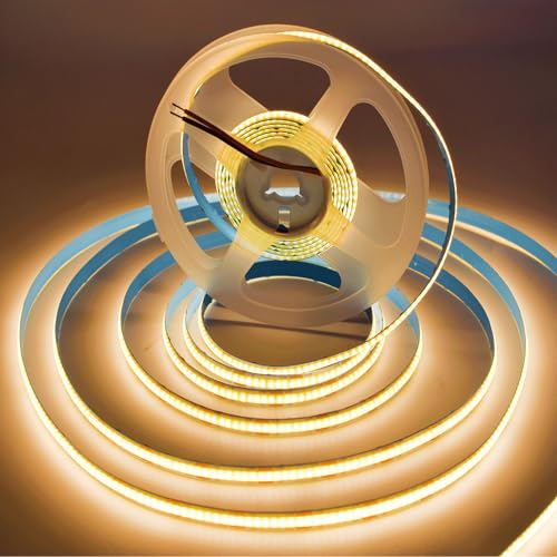 Image of COB Strip Lights,DC12V 16.4ft /5m Super Bright Dimmable 48000LM LED Light Strips, Non-Waterproof 2400 LEDs Ribbon, More Evener Lighting Than SMD Strip Lights (Warm White 3000K)