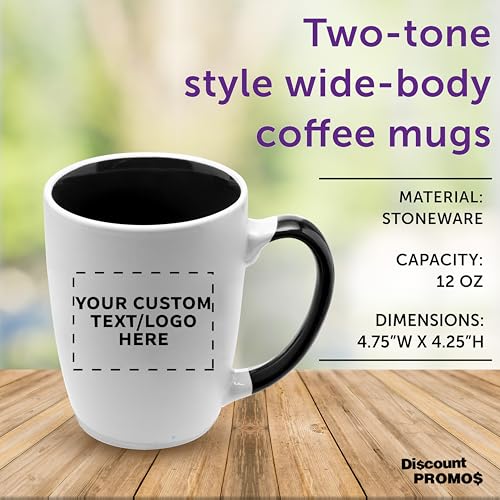 DISCOUNT PROMOS Custom Java Two-Tone Coffee Mugs 12 oz Set of 10/50/100 Personalized Bulk Pack for Coffee Tea Espresso Hot Cocoa Other Beverages - Black - Image 4