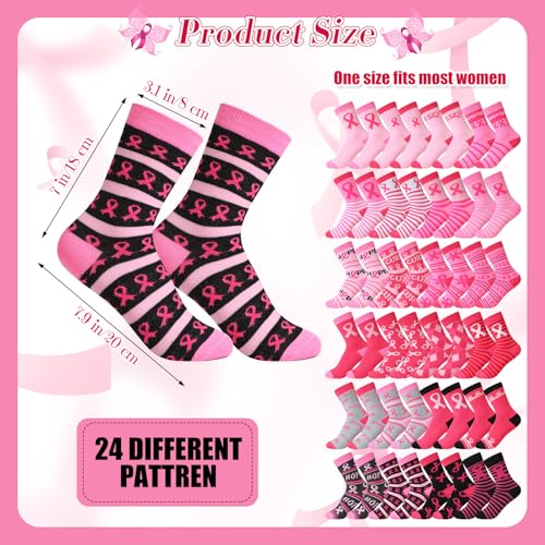 Liitrsh 24 Pairs Breast Cancer Awareness Socks Athletic Pink Ribbon Crew Socks Pink Cheer Socks Breast Cancer for Women Running Travel Sport Birthday Gifts2