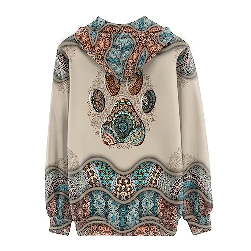 Uourmeti Hoodies Jacke mit Reißverschluss für Damen, Teenager, Mädchen, Herbst-Sweatshirt, XS-5XL, Mandala Hundepfote, M