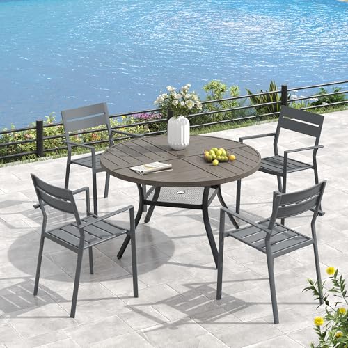 Image of VICLLAX 40.6 inch Round Outdoor Table, Patio Dining Table for 4 with Umbrella Hole for Garden Lawn Deck Backyard, Antique Grey