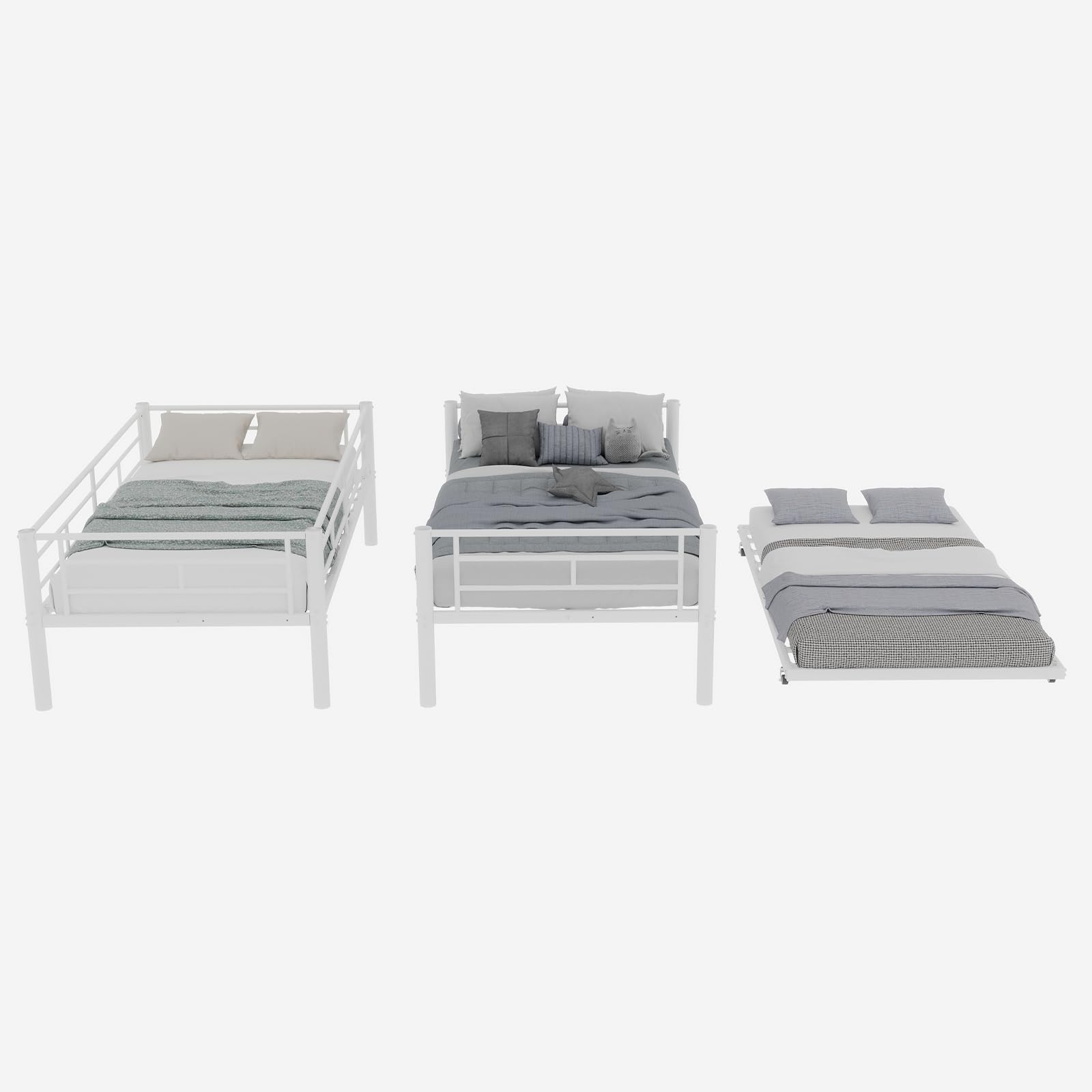 OKMYHOME Litera Convertible 90 x 190 cm – Cama infantil con escalera y guardaespaldas silenciosos, hierro – Sin colchón – Blanco