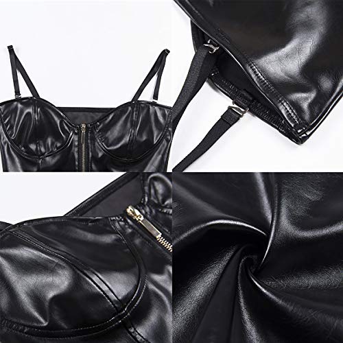 Women's Leather Bustier Crop Top Zipper Push Up Corset Top For Club Party Raves #TOP6