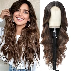 Long Brown Wigs for Women Ombre Brown Synthetic Hair Wig Natural Daily Hair Replacement Wigs Heat Resistant Fiber Hair Cosplay Party Wig(26in Ombre Brown)