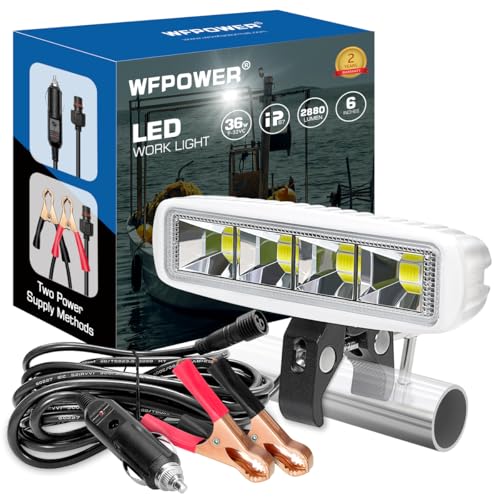 WFPOWER Clamp on Boat Spotlights, Flexible LED Spreader Marine Spotlights Waterproof, 6 inch Deck Dock Spot Light Bar for Boat Accessories Fishing T-Top Truck SUV ATV 12V