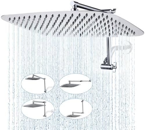 G-Promise All Metal 16 Inch Rain Shower Head with Adjustable Extension Arm, Full-Body Large Shower Head for Spa-Like Rainfall (16 * 10 Inch, Chrome)