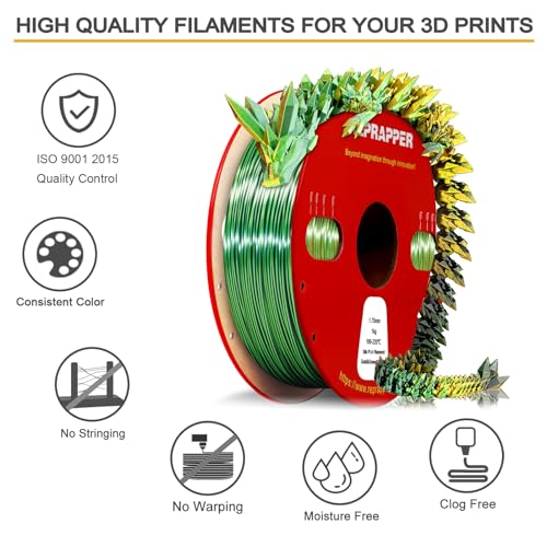 Image of RepRapper Triple Color Filament, Tricolor Coextrusion PLA Filament, Shiny PLA Filament 1.75mm for 3D Printer, Multicolor Like Dual Color Rainbow PLA, 2.2lbs, 1kg Silk PLA Gold /Green /Black