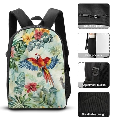 Vintage Jungle Animals Parrots Birds Large Travel Backpacks Carry on Backpack Weekender Bag with 2 Storage Pockets for Men And Women3