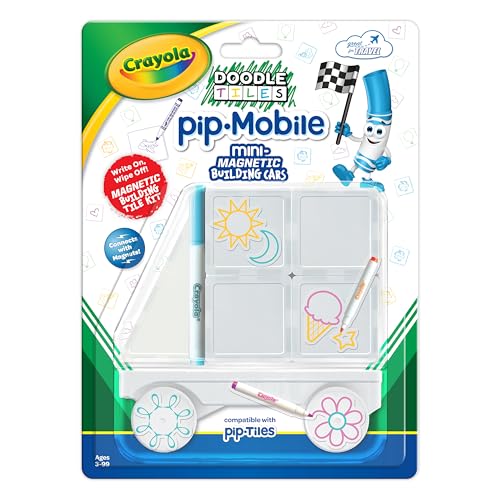 Image of Crayola PIP-Mobile Rolling Chassis for Magnetic Building Tiles - Add Wheels to Crayola PIP-Tile Sets - STEM Learning Toy for Kids Ages 3+ - Creative, Reusable, Educational Travel Toy (Doodle)