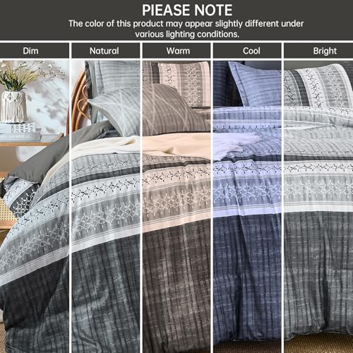 Image of Dintszyayue Grey King Comforter Size Set, 8 Pieces Striped Texture Bed in a Bag Bedding Sets, Lightweight Soft Comforter and Sheet Set, All Season Microfiber Teen Boys Bedding Sets for Men Women