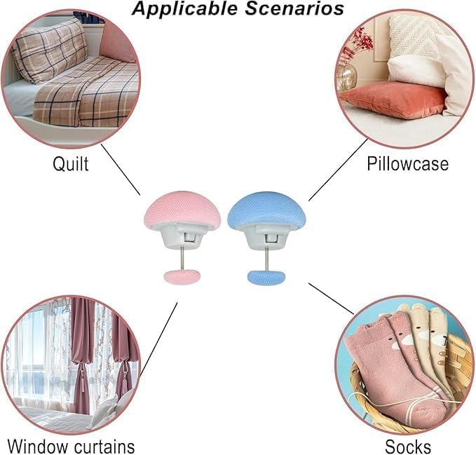 Image of Bed Sheet Clips Duvet Cover Pins, Non-Slip Quilt Holder Mushroom Fixator, Comforter Clamp Anti-Movement Blanket Fasteners with One-Key Unlock, Bedding Grip Set,Blue and Pink (4, Blue & Pink)