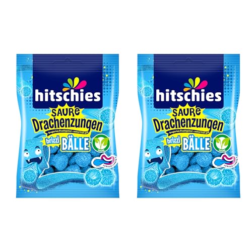 Saure Drachenzungen brizzl Bälle Blau 2×100 g Saures Fruchtgummi mit Knisterkern Blaue Himbeere