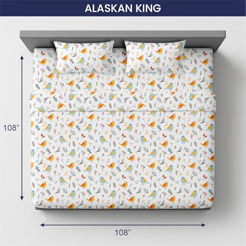 Image of SGI bedding 108 inch W x 108 inch L 4Pc Alaskan King Sheet Set 100% Egyptian Cotton - 600 Thread Count, Fits 12 inch Deep Pocket - Soft Breathable Oversized Sheets, for Extra Large Beds - Spring Bird