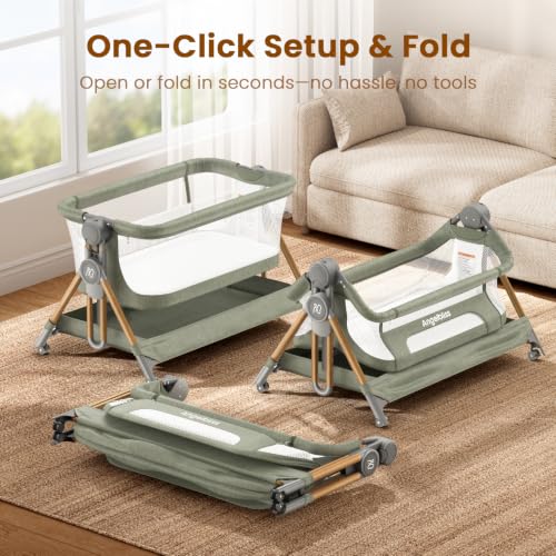 Image of ANGELBLISS Baby Bassinet, 3-in-1 Bedside Sleeper, One-Click Foldable Crib (Green)