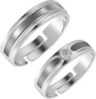 clara Pure 925 Sterling Silver Eternity Adjustable Couple Band, Promise Rings for Lovers | Gift for Men and Women | Partial Matte Finish-picture-27