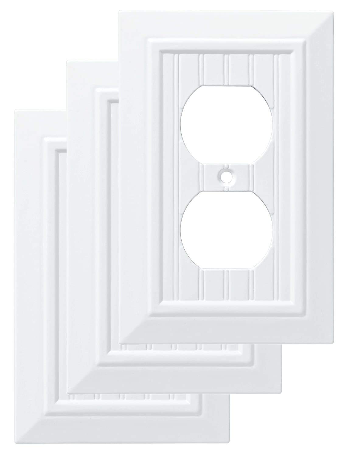 Franklin Brass W35266V-PW-C Classic Beadboard Single Duplex Wall Plate/Switch Plate/Cover (3 Pack), Pure White