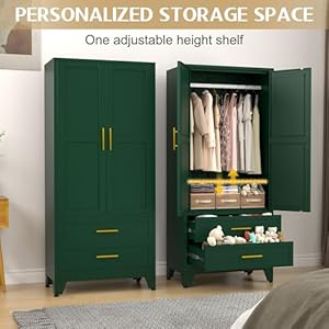 71 Metal Armoire Wardrobe Closet Metal Wardrobe Cabinet with Hanging Rod Green