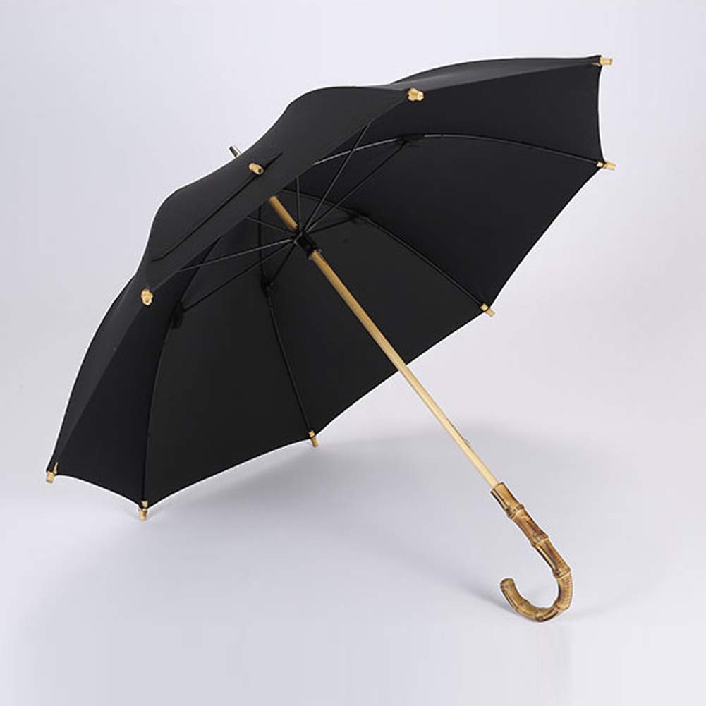 Paraguas De Mango Largo, Tejido Grueso Con Memoria, Superficie De Paraguas De 0 Transmisión De Luz, Con Mango De Bambú, Paraguas De Lluvia O Sol, UPF50 +, Con Funda Protectora Portátil, Negro