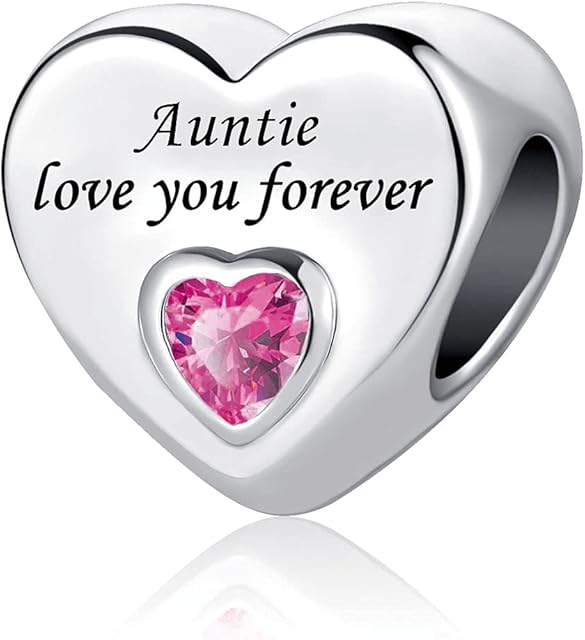SBI Jewelry Pink Heart Charm for Bracelets Auntie Daughter Mum Sister Grandma Dad Wife Granddaughter Best Friend Bead Birthday