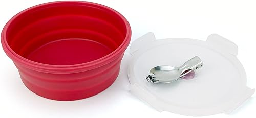 Miniatura 2 de Tazón grande de 40.6fl oz con cuchara plegable, cuenco plegable con tapa, contenedor de silicona para viajes, camping, preparación de comidas y