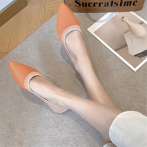 Women's Pointed Toe Knit Flats Shoes Slip on Ballet Flats Comfortable Dress Shoes for Women(8.5,1-Orange)2