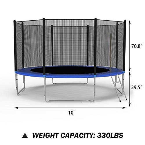 Vilobos 10FT 12FT Trampoline with Safety Enclosure Net Outdoor Combo Bounce Jump Trampolines for Family Backyard -Black&Blue (12FT)