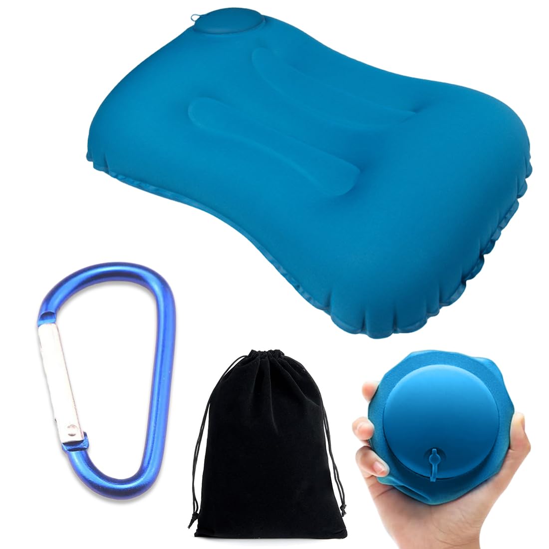 Almohada Camping Hinchable Ultraligera, Almohada Hinchable Camping Funda Suave y Válvula Ajustable, Accesorios Camping Almohada Viaje Cómoda y Compacta, Accesorio para Mochilero y Bikepacking