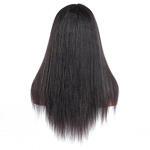 Coarse Yaki Straight Mongolian Virgin Human Hair Lace Front Wig 13"X6" Long Free Part Lace Wig with Baby Hair (18inch)
