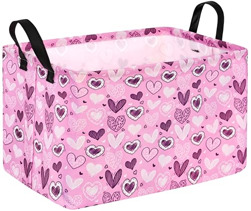 Image of Pink Valentine Gift Love Storage Basket Clothes Laundry Storage Box Shelf Bins, Gift Basket Laundry Hamper with Handles