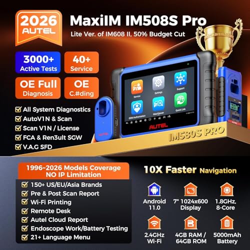 2026 Autel Scanner MaxiIM IM508S PRO: OBD2 Diagnostic Scan Tool, Full Bundle Pro Version, Enhanced All System Diagnose w/ 3000+ Active Test, 40+ Service, OS11.0, FCA SGW - Image 4