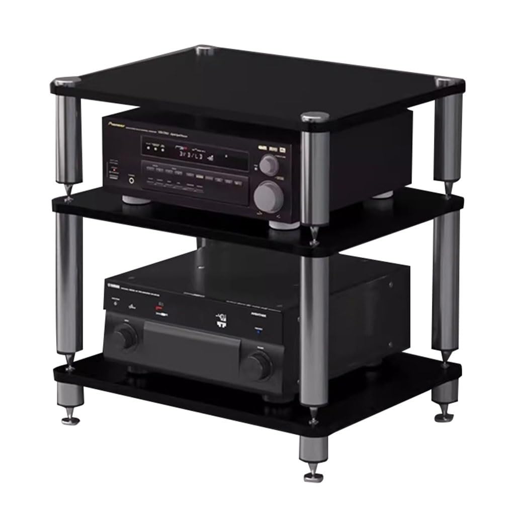 Easnuroz HIFI Audio Cabinet 2/3/4-Tiers HIFI Record Player Stand HiFi Racks And Stands Audio Rack Cabinet AV Shelf TV Table For Amp/Turntable/Sky Box/Printer (Black, 60 * 48 * 57cm(3Tier)) — image 1