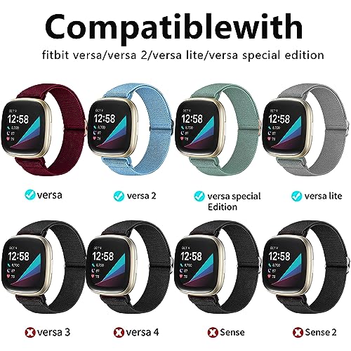 Chinber 5 Pack Bands Compatible with Fitbit Versa 2 Bands for women/Versa Lite/SE, Soft Adjustable Nylon Braided Sport Solo Loop Smartwatch Band for Fitbit Versa2/Lite/SE Women Men by Chinber - Image 4