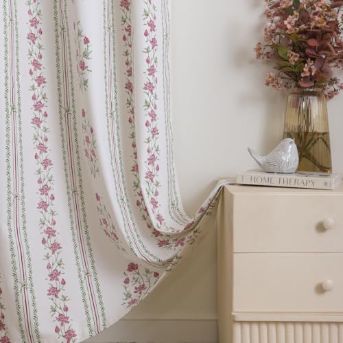 Image of HOMEMONDE Cotton Curtain Window 5 Feet 1 Piece- Floral Printed Room Darkening Curtain with Eyelets - (60 Inches, Petal Stripe)