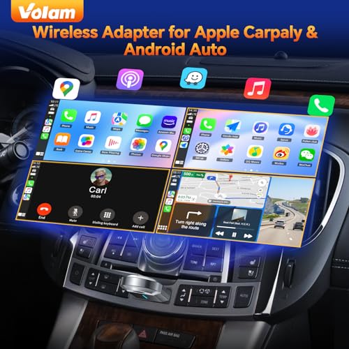 Volam Adaptador CarPlay sem fio 2 em 1 para atualização 2024, caixa de adaptador sem fio para Androi