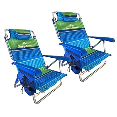 Tommy Bahama Set of 2 Low to The Ground Beach Chairs with Storage Pouch Towel Bar and Cooler (Nautical Stripe) 51ZJb363KyL. SS400