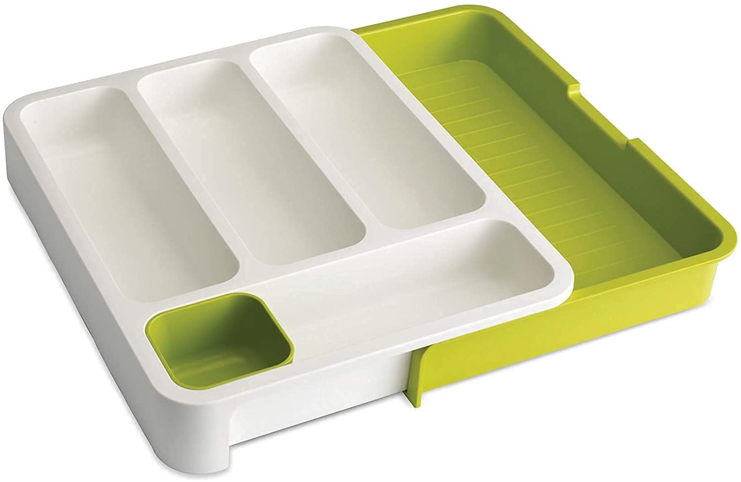 SMARAN Expandable Cutlery Tray - Foldable Drawer Holder to Store Organize Spoons Toiletries For Home Kitchen (Green + White, Plastic)