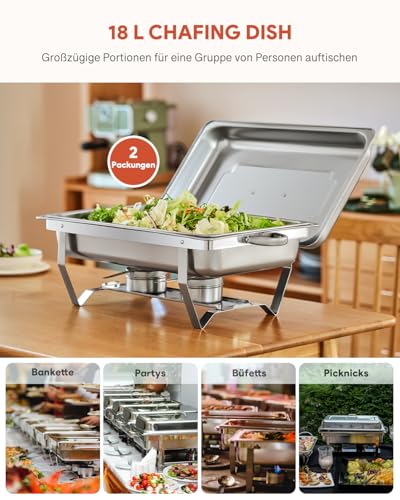 Wilprep Chafing Dish Edelstahl Buffet-Set Warmhaltebehälter Speisenwärmer Wärmebehälter Rechaud für Catering, Buffet und Party (2 Set 2x1+4x1/2 GN-Behälter) – Bild 4