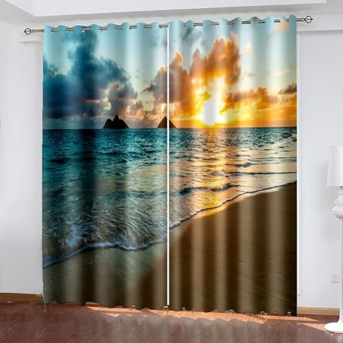 Wycian - Cortina para fregadero (2 piezas, poliéster, paisaje de playa, 137 x 183 cm, 183 cm, calidad superior, actualización 3.0