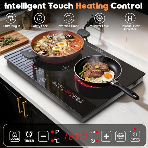 Image of Hobsir 2 Burner Electric Cooktop 110V with Plug, 2000W Independent Power